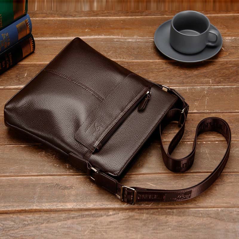 Messenger Bag for Men Lychee Pattern Genuine Leather Business Backpack