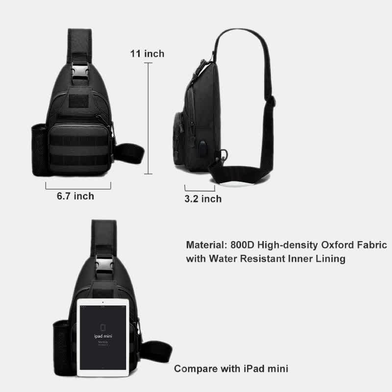 Tactical Military Lightweight Sling Bag Multi-Pocket Crossbody Pack with USB Charging Port