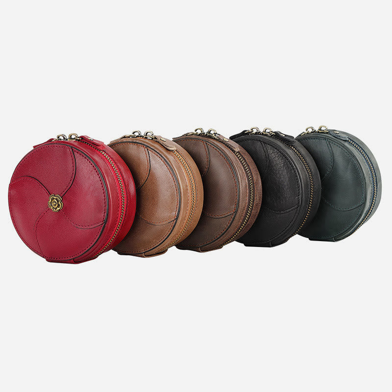 Round Coin Purse For Women Travel Genuine Leather Storage Bag