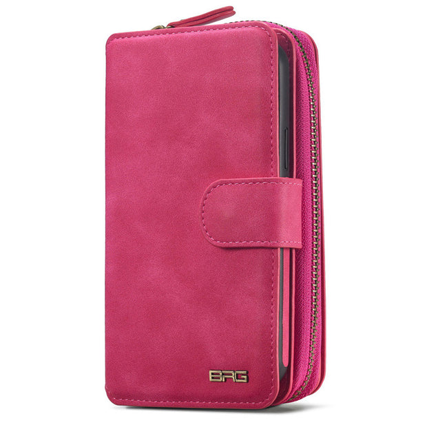 2-in-1 Zip Around Wallet Phone Case with Mirror Compatible with iPhone Samsung