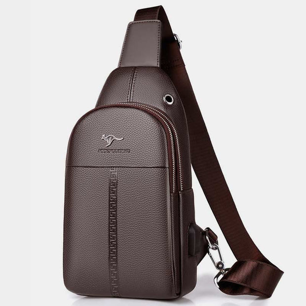 Sling Bag for Men Black Leather Casual Shopping Shoulder Bag