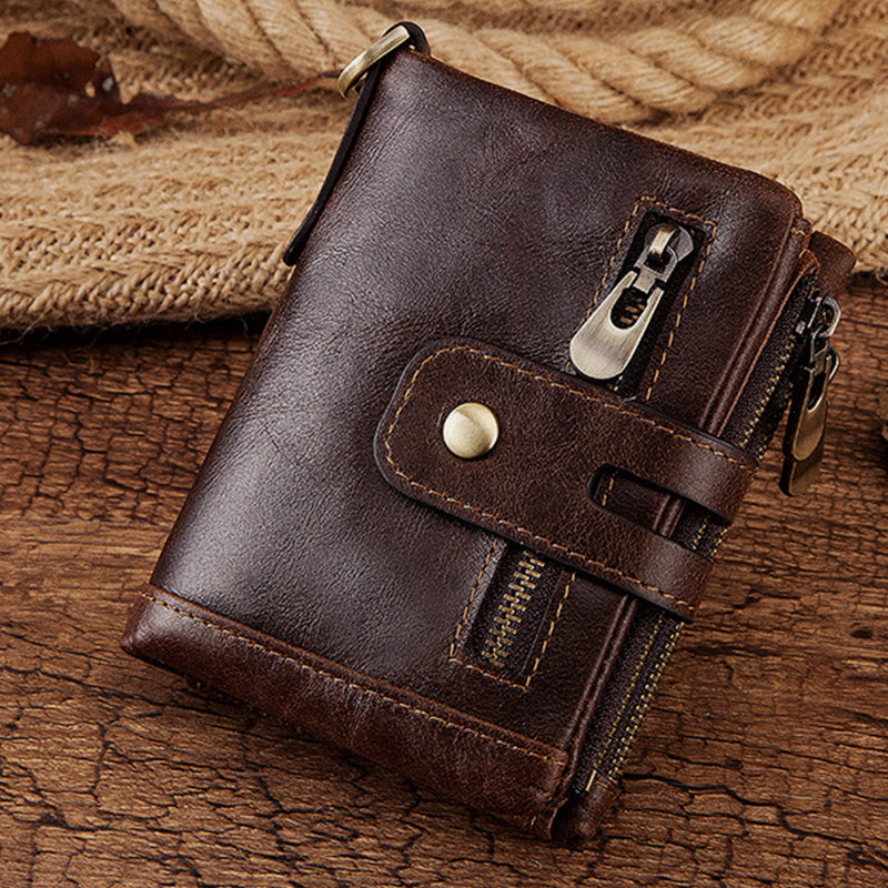 Multifunctional Genuine Leather RFID Bifold Wallet