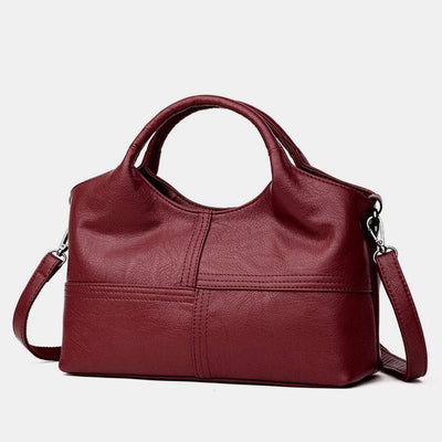 Soft Leather Handbags Stitching Solid Shoulder Bag