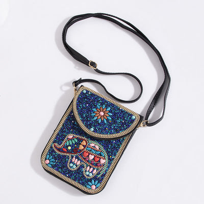 Bohemian Phone Bag Women Shell Flowers Pattern Magnetic Crossbody Bag