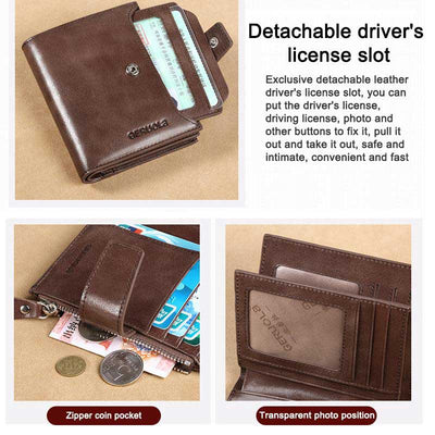 RFID Men's Real Cowhide Detachable Short Wallet