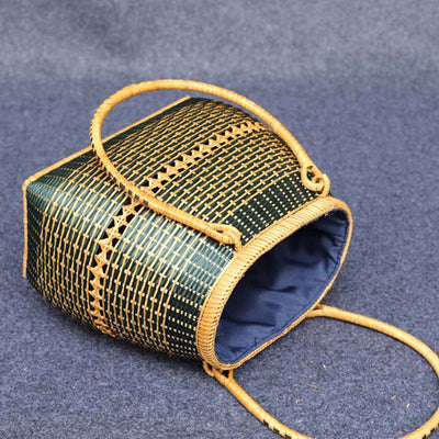 Bamboo Handbag Straw Woven Rattan Purse Basket Bag For Women