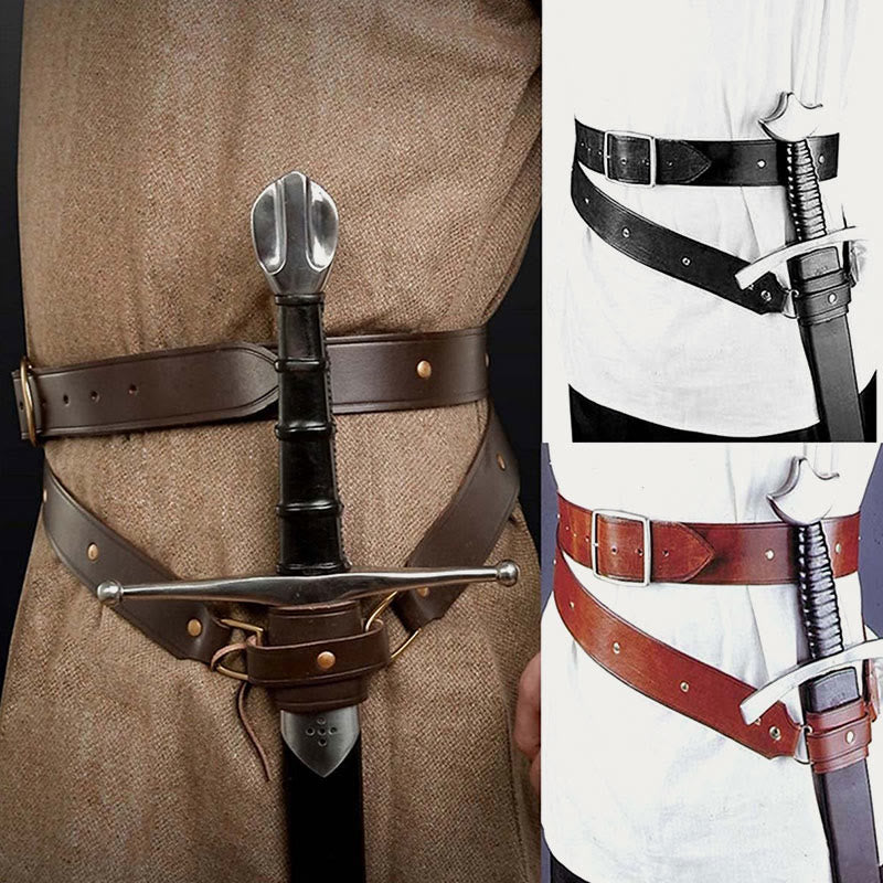 Leather Belt Sword Holster For Cosplay Rivet Adjustable Holster