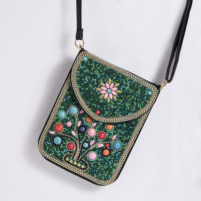 Bohemian Phone Bag Women Shell Flowers Pattern Magnetic Crossbody Bag