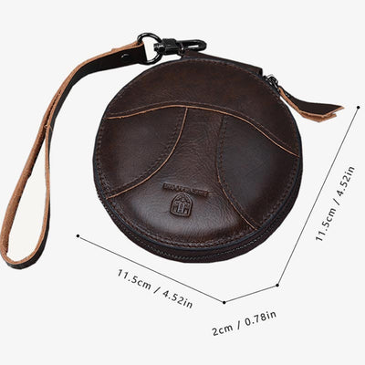 Round Coin Purse Retro Cute Leather Wallet Wrist Bag