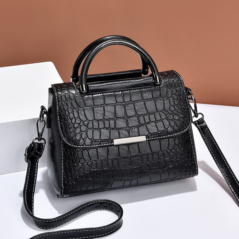 Crocodile Print Vegan Leather Purse For Women Classic Solid Handbag