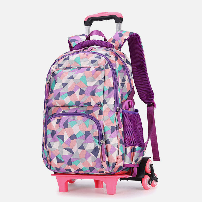 Rolling Wheels School Bag For Boys Girls Colorful Printing Backpack