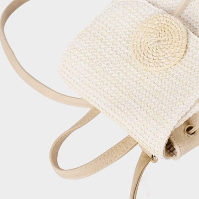 Women Straw Backpack Summer Beach Woven Drawstring Handbag Shoulder Bag