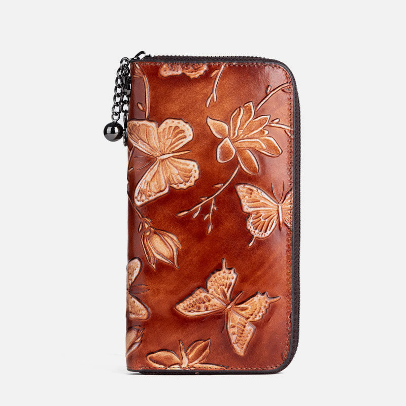 Retro Butterfly Handbag Women Elegant Long Large Space Leather Wallet