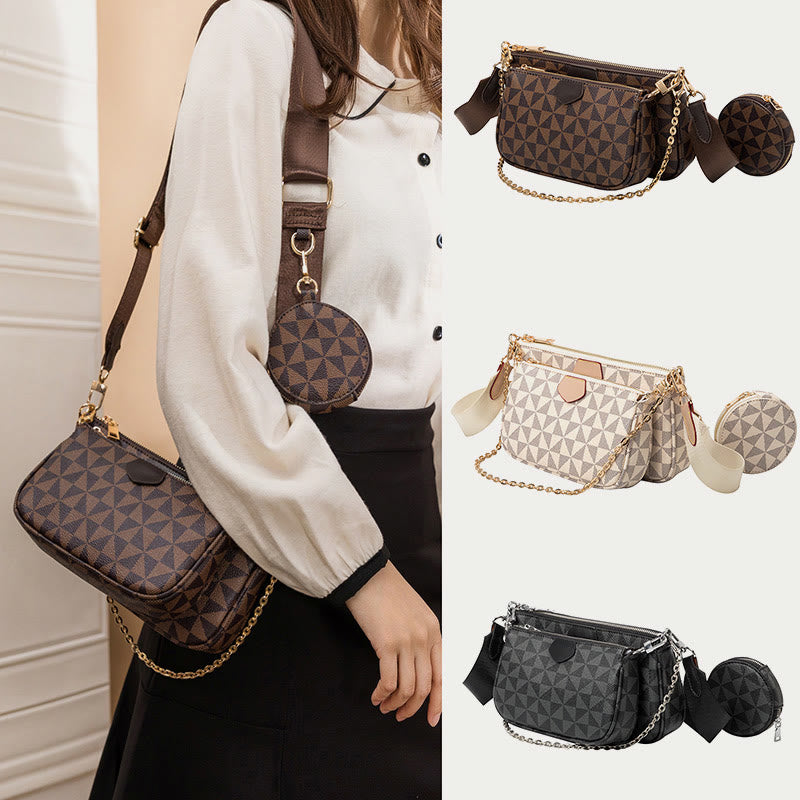 3Pcs Women Purses Checkered Crossbody Bag Shoulder Handbag with Coin Purse