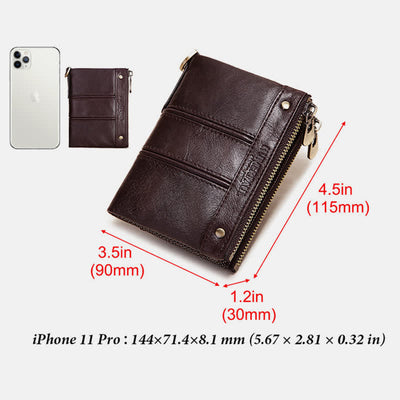 RFID Blocking Bifold Wallet Retro Cowhide Leather Wallet with Chain