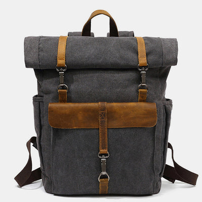 Unisex Canvas Leather Hiking Travel Backpack Rucksack School Bag Daypack