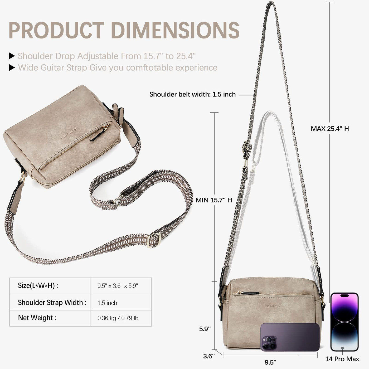 Small Crossbody Bag Women Adjustable Strap Essential Satchel Purse