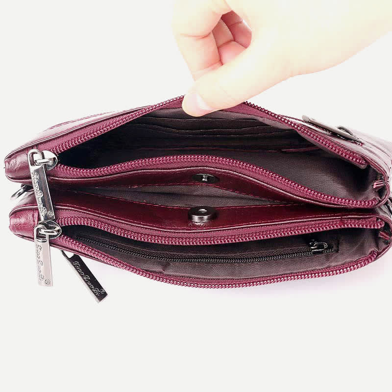 Clutch Wallet for Women Multi-Pocket Genuine Leather Wallet with Crossbody Strap