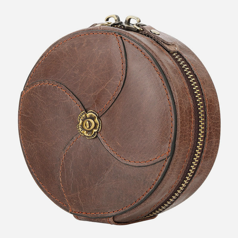 Round Coin Purse For Women Travel Genuine Leather Storage Bag