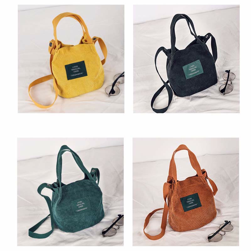 Top-Handle Bag for Women Retro Literary Corduroy Canvas Handbag