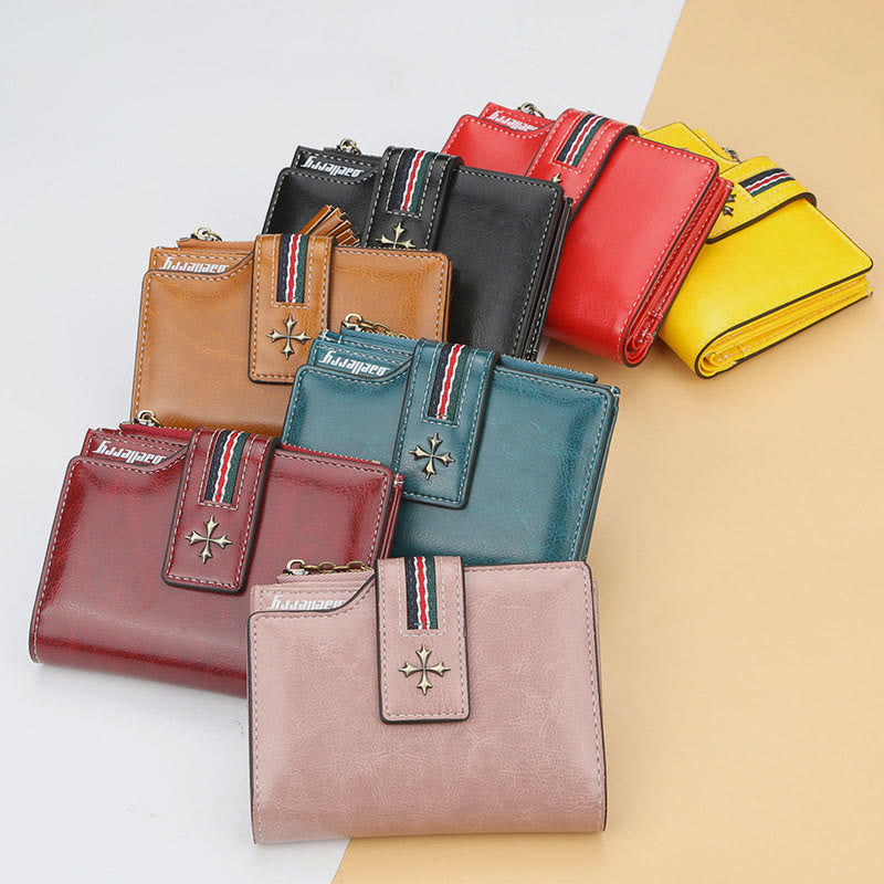 Short Bifold Wallet Retro Multi Slot Women Leather Purse