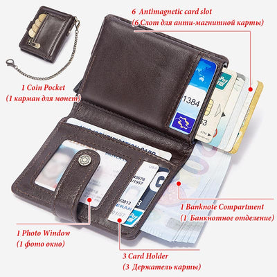 RFID Bifold Business Short Wallet With Chain