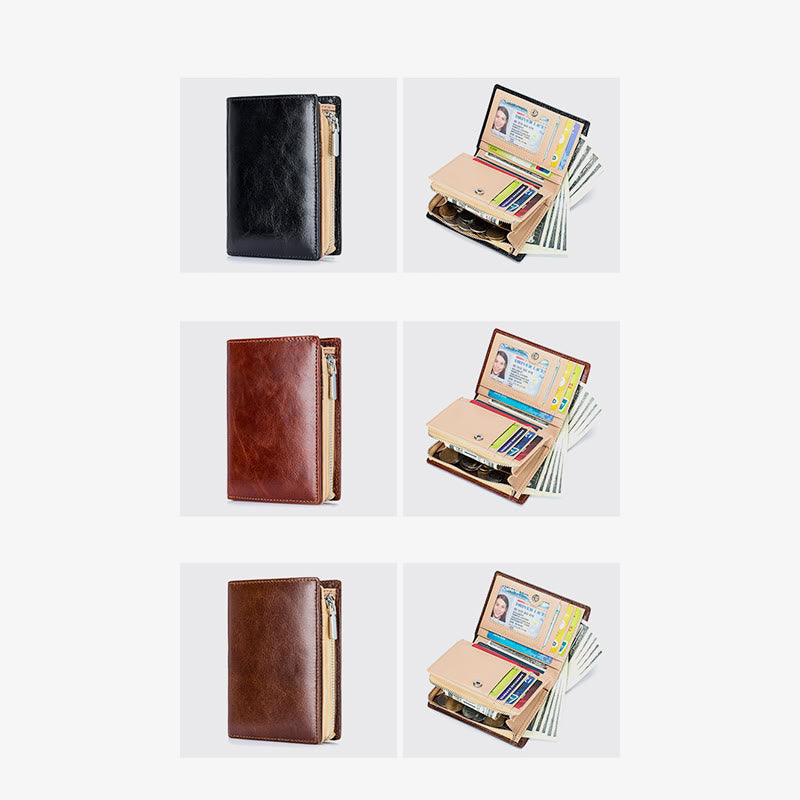 Mens Short Wallet For Business Retro Multifunction Leather Coin Purse