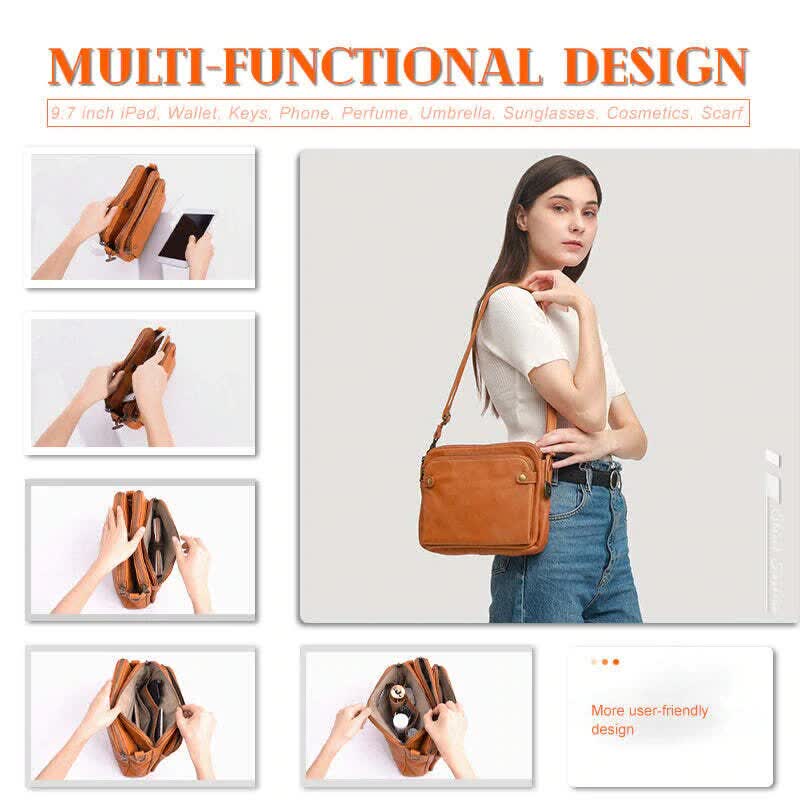 Multi-Pocket Soft PU Clutch Bag Vintage Cross Body Shoulder Bag