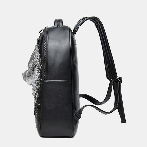 3D Animal Head Backpack Studded Leather Cool Laptop Bag College Bookbag