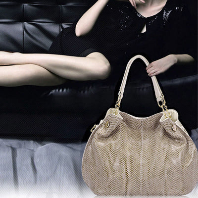 Glossy Snakeskin Grain Tote For Women Genuine Leather Handbag