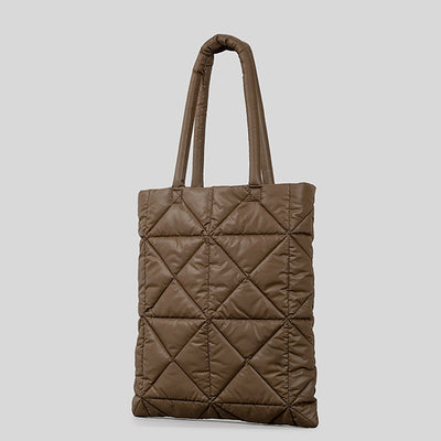 Women Simple Quilted Down Tote Vertical Diamond Check Shoulder Bag