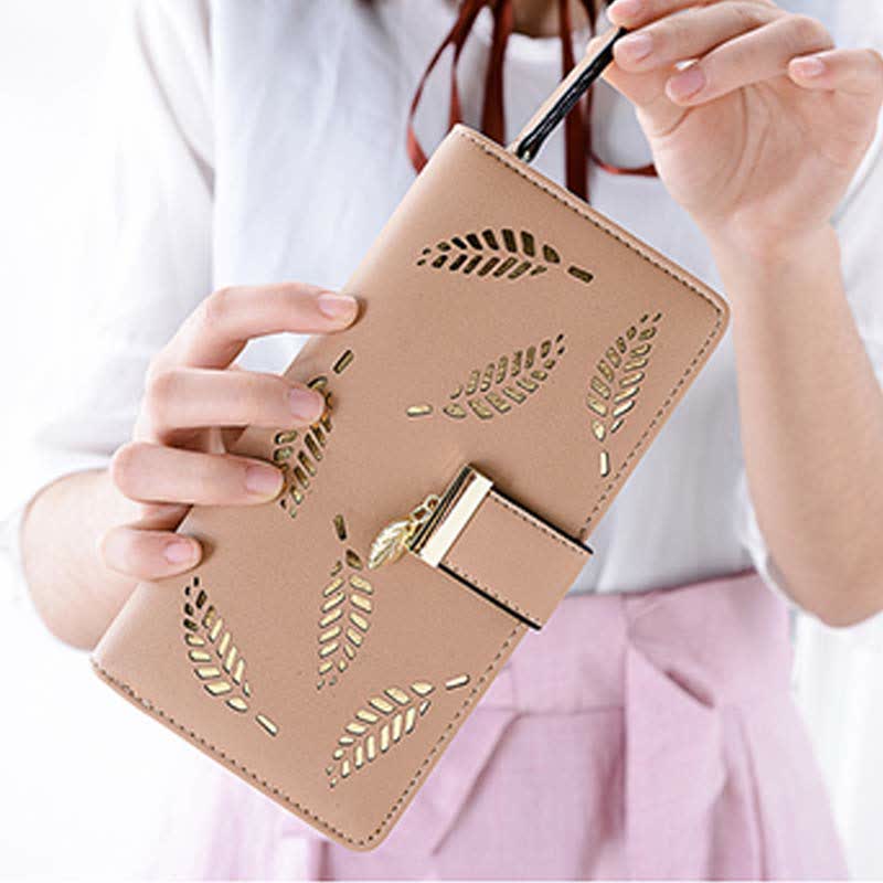 Large Leather Wallet for Women Hollow Out Long Ladies Clutch