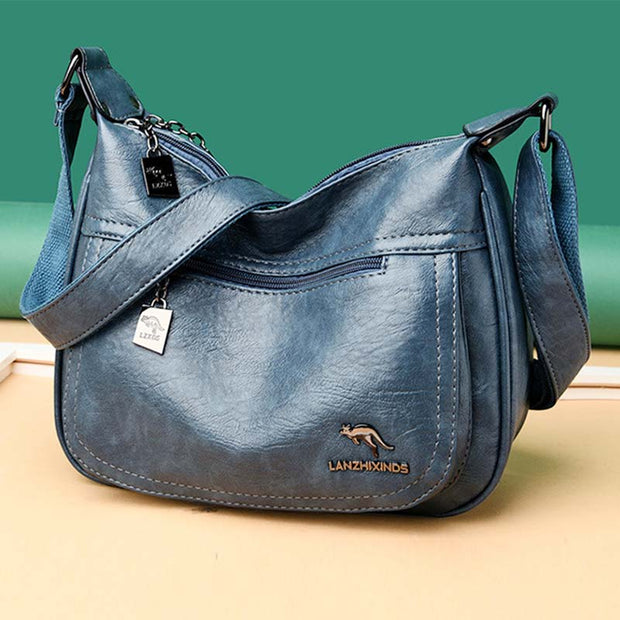 Double Compartment Crossbody Purses for Women Soft Leather Ladies Shoulder Bag