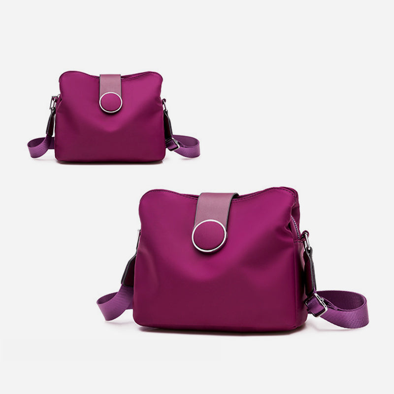 Triple Compartment Nylon Purse For Women Solid Color Crossbody Bag