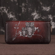 Cute Owl Wallet Retro Long Genuine Leather Clutch Purse