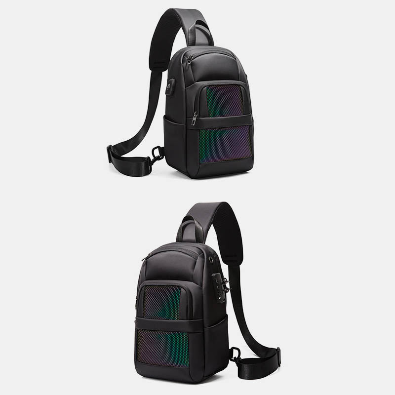 Anti-theft Reflective Sling Bag Men One-Shoulder Backpack with USB Charging Port