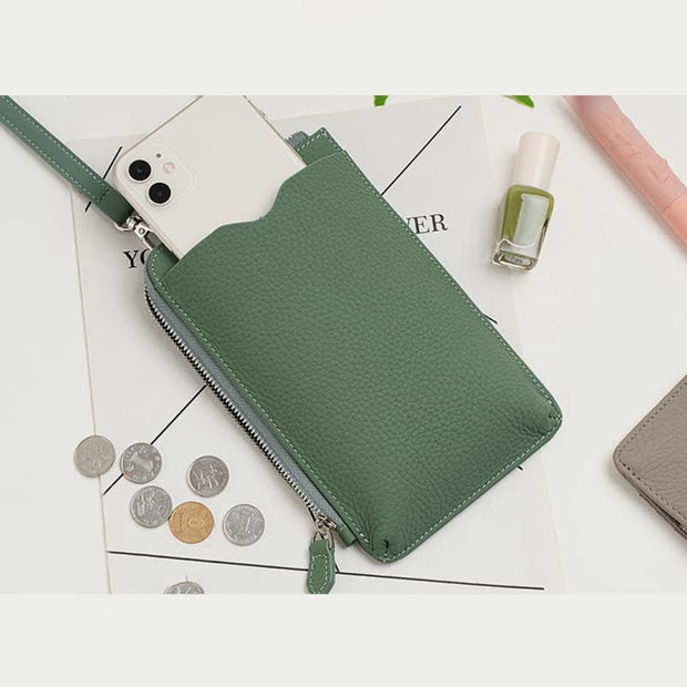 RFID Blocking Leather Phone Crossbody Wallet Bag with Adjustable Strap