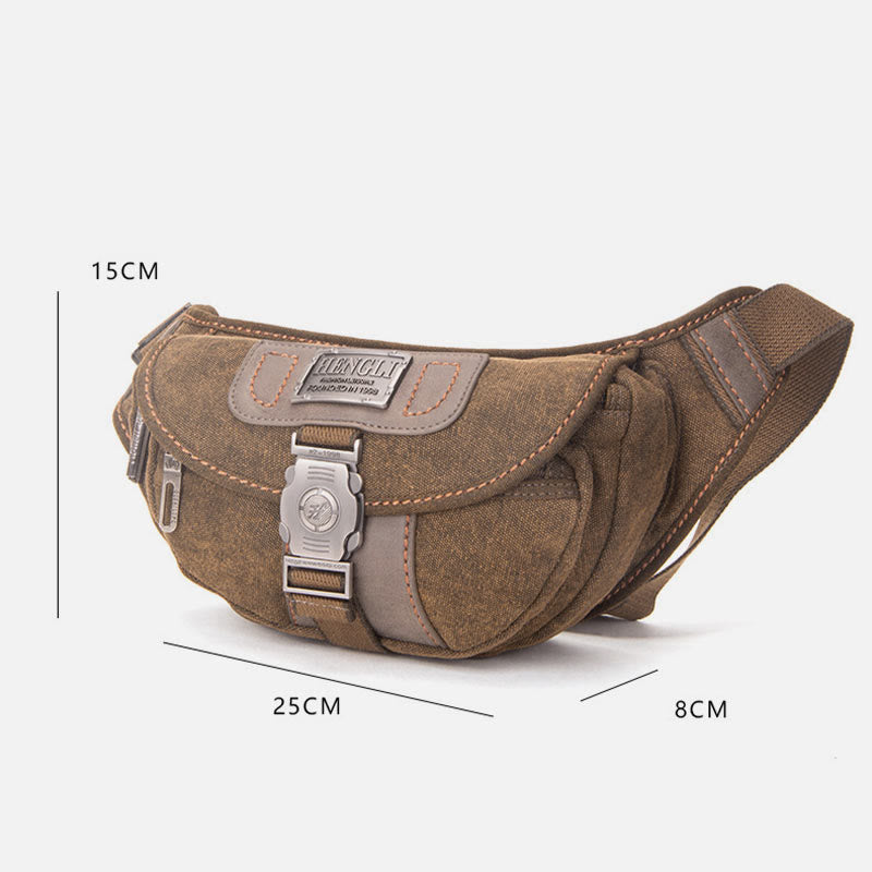 Canvas Waist Pack For Men Retro Small Crossbody Crescent Moon Bag