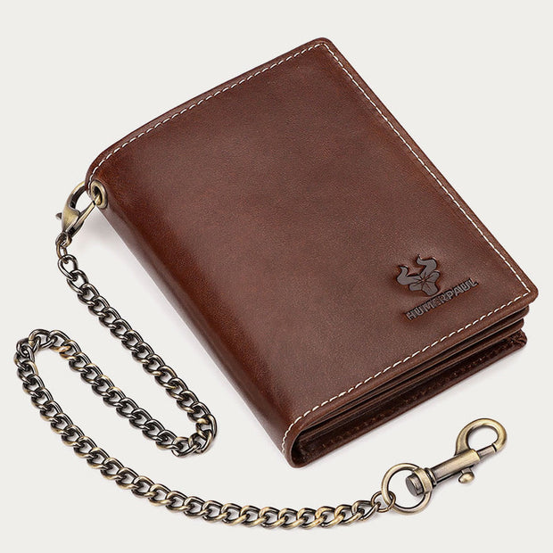 Vertical Wallet RFID Airtag Genuine Leather Gentle Chain Purse For Men