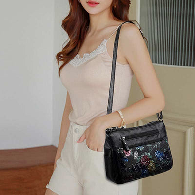 Women Multi-pocket Floral Crossbody Bag Roomy Shoulder Handbag Purses