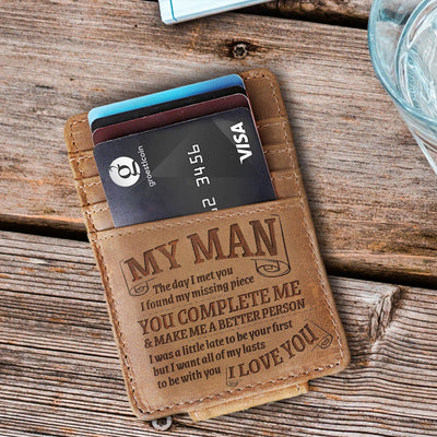 Words Engraved Small Wallet For Men Gift Thin Card Holder