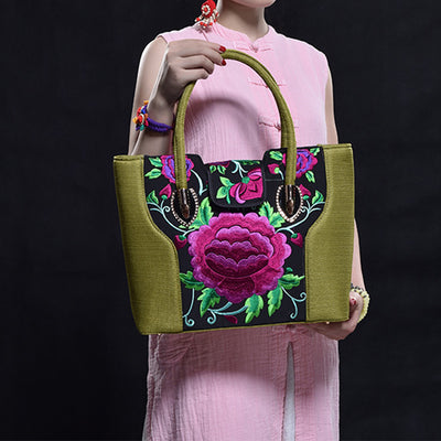 Embroideried Random Floral Tote For Women Elegant Canvas Crossbody Handbag