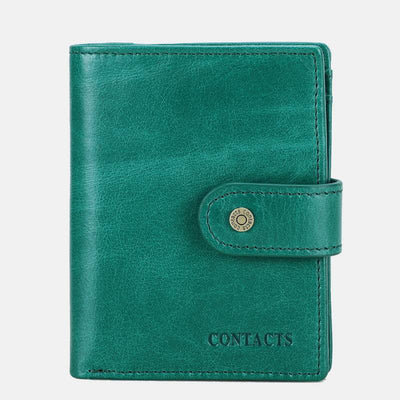 RFID Blocking Genuine Leather Multi-Card Buckle Wallet with Zip Coin Pocket