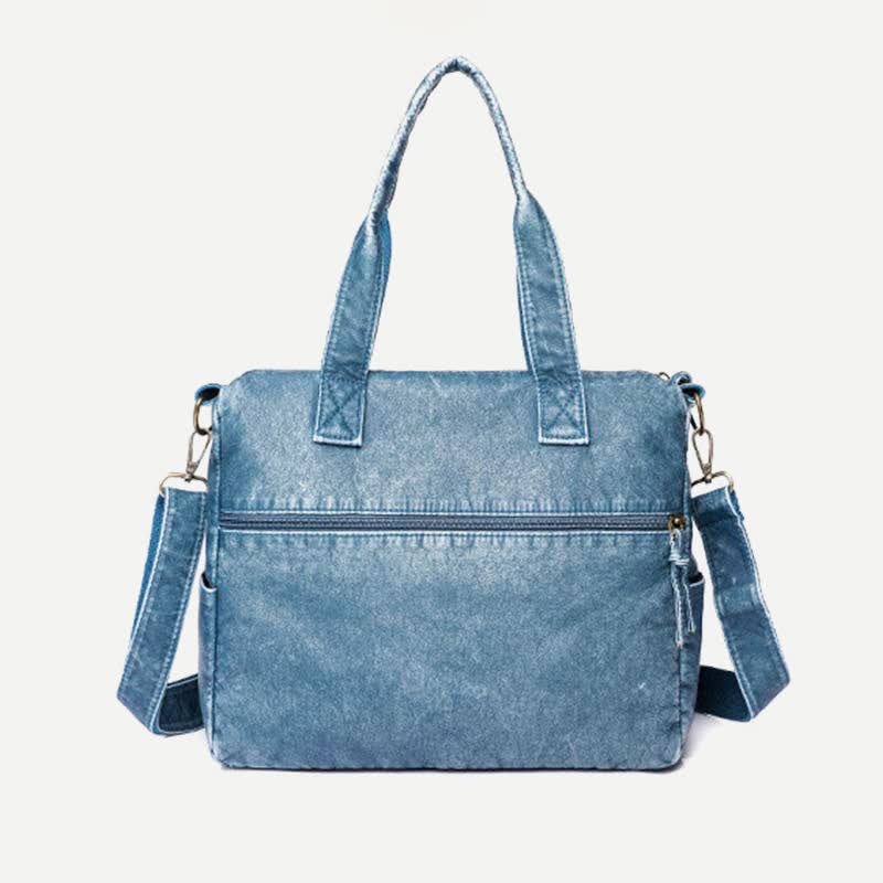 Denim Color Tote Handbags Big Capacity Faux Leather Shoulder Purse