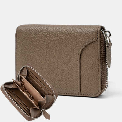 RFID Blocking Small Compact Zip Around Wallet Genuine Leather Coin Purse