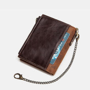 Vintage RFID Genuine Leather Bifold Coin Wallet With Chain