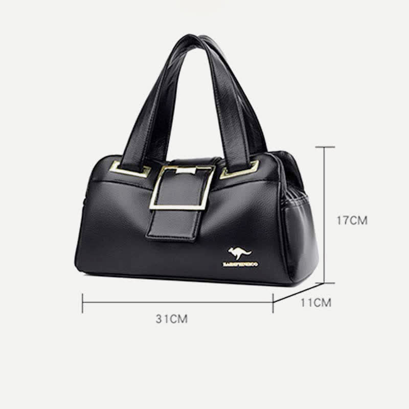 Triple Compartment Satchel Handbags Leather Shoulder Bag Top Handle Purse