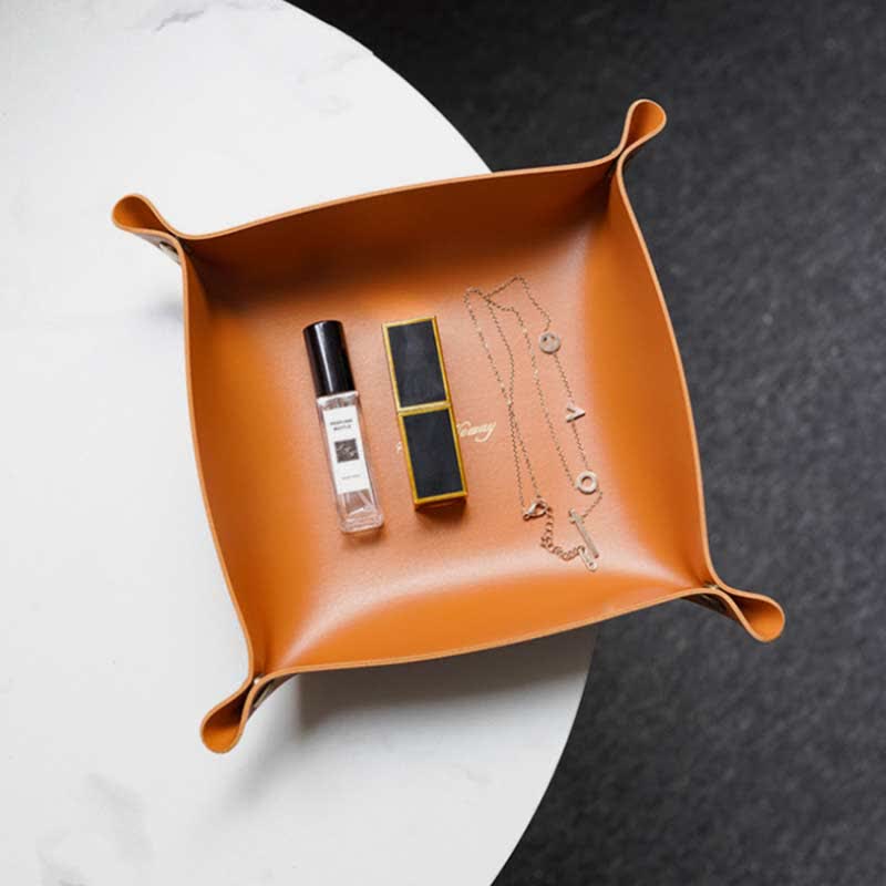 Leather Valet Tray Premium Catchall Trays Soft Foldable Table Desk Organizer