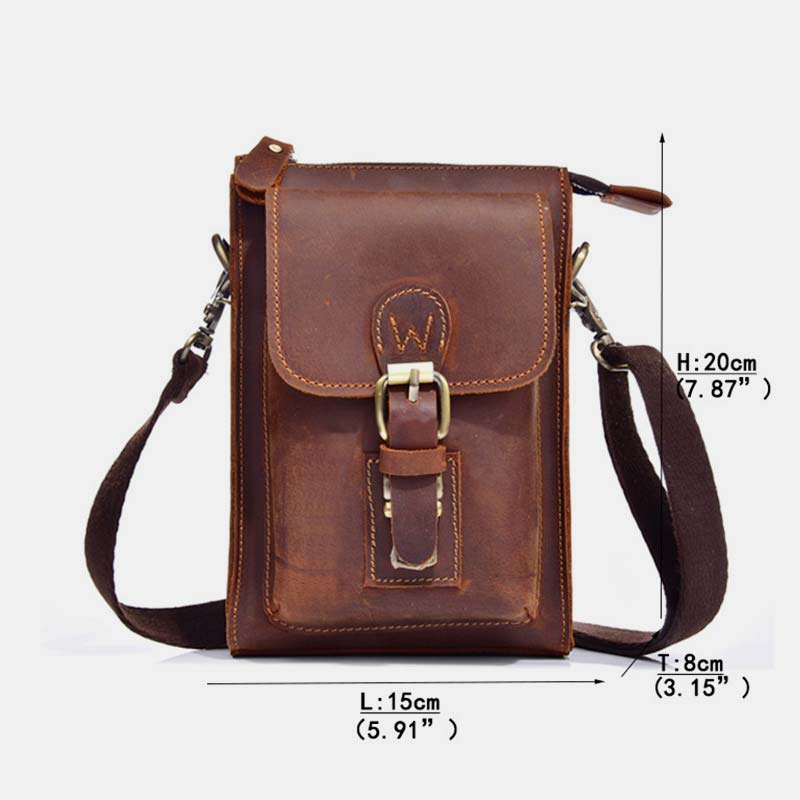 Genuine Leather Multifunction Waist Bag Crossbody Bag with Belt Loop