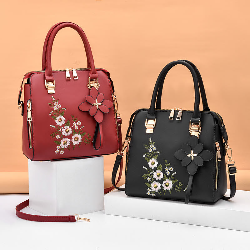 Floral Leather Handbag Women Outing Elegant Crossbody Bag